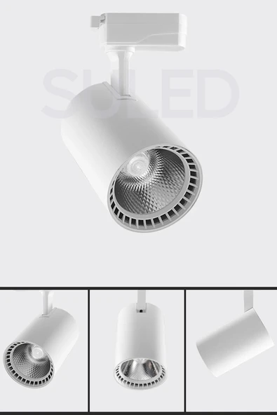 Suled Spot Işık 3'Lü Set Led Gün Işığı Beyaz Kasa 20W 1 Metre Raylı 3 Adet Ray Spot Lamba Armatür - 6