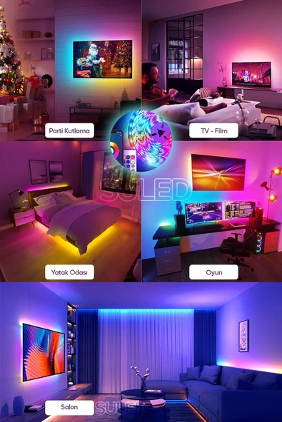Suled Smart Şerit Led Yeni Nesil 5 Metre Bluetooth Tv Sese Duyarlı Usb Enerjili Telefon Kontrollü Efektli - Resim 4