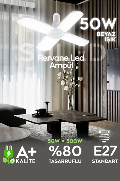 Suled Pervane 4 Kanat Led Ampül 50W 5000 Lümen Süper Güçlü E27 Lamba A Kalite Beyaz Işık - 2
