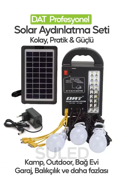 Suled Solar Aydınlatma Seti 3 Lambalı 22 Amper Lithium Bataryalı Usb Power Bank Led Işıldak Fener - 3