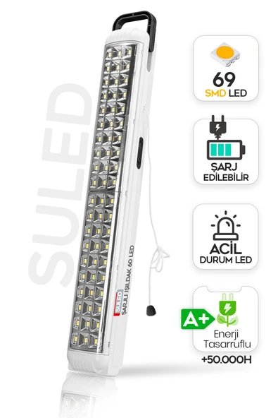 Suled Sl-1024 69 Power Li Işıldak Çekmeli Ipli Fener Şarjlı Işıldak 2 Kademeli Aydınlatma Kamp El Feneri