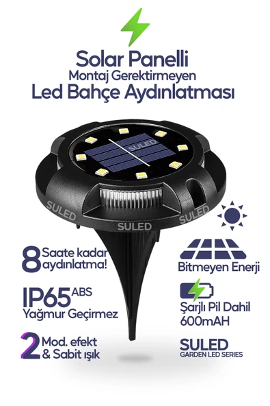 Suled Bahçe Aydınlatma Led Işık 1 Adet Set Solar Güneş Enerjili Otomatik Aydınlatmalı Saplama Lamba