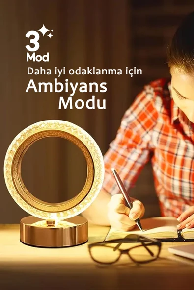 Suled Dekoratif Oval Masa Lambası Crystal Moon Usb Şarjlı 3 Modlu Ambiyans Led Gece Lambası - 3