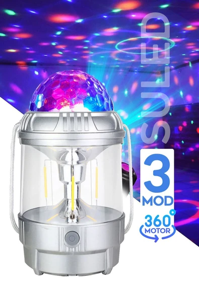 Suled Kamp & Disco 3 Modlu Parti Işığı 20W Usb Şarjlı Type-C Çıkışlı El Feneri Çok Fonksiyonlu Led Lamba - 5