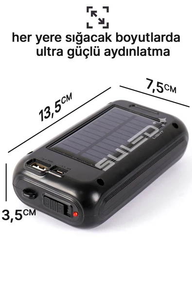 Suled Güneş Panelli Handy Power Bank Fener Işıldak 32 Süper Smd Ledli El Feneri Ev Kamp Outdoor Aydınlatma - 3