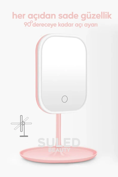 Suled Led Işıklı Makyaj Aynası 3 Modlu Usb Şarjlı Beyaz Dikdörtgen Taşınabilir Açı Ayarlı Güzellik Ayna - 5