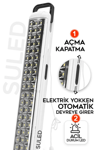 Suled Sl-1024 69 Power Li Işıldak Çekmeli Ipli Fener Şarjlı Işıldak 2 Kademeli Aydınlatma Kamp El Feneri - 2