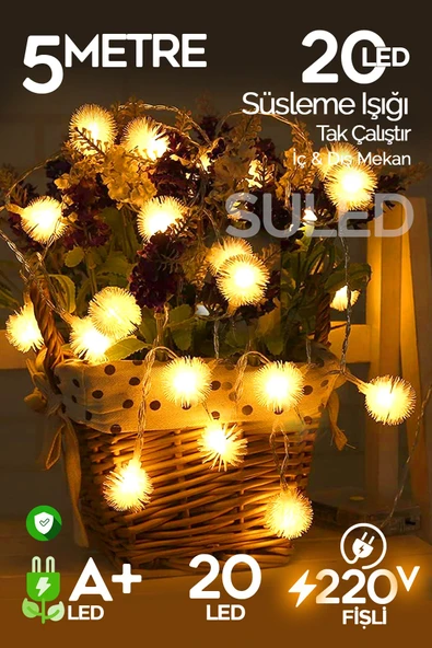 Suled Kartopu Led Süs Işık 4 Metre 20 Led 220V Fişli Süsleme Işığı Gün Işığı Dekorasyon İç Ve Dış Mekan ürün görseli 1