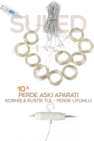 Suled Sl-1034- 300 Ledli 10 Saçaklı Sarı Led Kumandalı 8 Modlu Perde Led Peri Mutfak Işık Dekoratif Lamba - 4