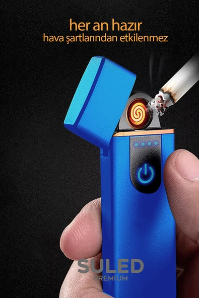 Suled Şarjlı Çakmak Usb Şarjlı Pro Serisi Mavi Kamp Çakmağı Rüzgardan Etkilenmez - 5