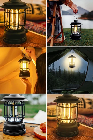 Suled Retro Kamp Lambası Fanus Fener Usb Type-C Güneş Şarjlı 10W Güçlü Led Işık Power Bank Özellikli - Resim 3