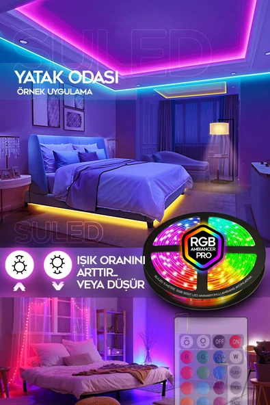Suled 5Mt X 2'Li Set Rgb Duvar Tavan Şerit Led Işık Ambiyans & Sabit 16 Renk Kumandalı Yapışkanlı 10 Metre - 5