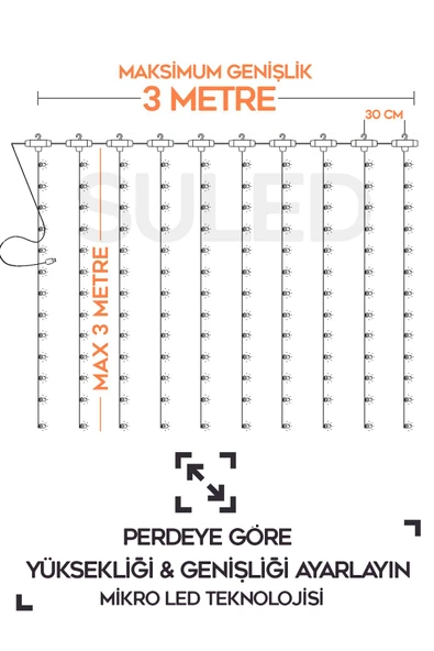 Suled Beyaz Perde Led 3X3 Metre Kumandalı 8 Mod Ambiyans Ayarlabilir Boy Dekor Mikro Led Işık Perde - 7
