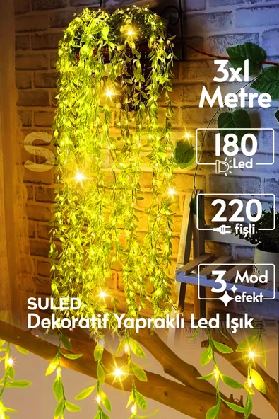 Suled Dekoratif Yapraklı Led Işık 3X1 Metre 180 Led 220V Fişli 3 Modlu Ambiyans Aydınlatma Süs & Dekor Led - 1