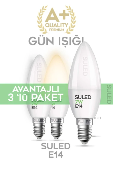 Suled Grafen E14 Duy Gün Işığı 3 Adet Mum Buji Ampul Avize Abajur Lambası Ince Duylu Lamba 5'Li Set - 2