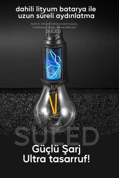 Suled Taşınabilir Şarjlı Led Ampül Outdoor Kamp Bahçe Lambası 10W Askılı Kırılmaz Led Işık - 3