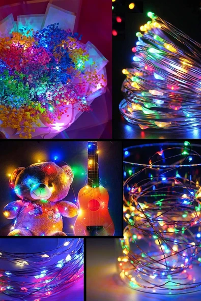 Suled 3 Metre Pilli Rgb Peri Led Ince Tel Dekoratif Lambası Renkli Dekor Perde Ledli Bahçe Oda Kafe Duvar - 7