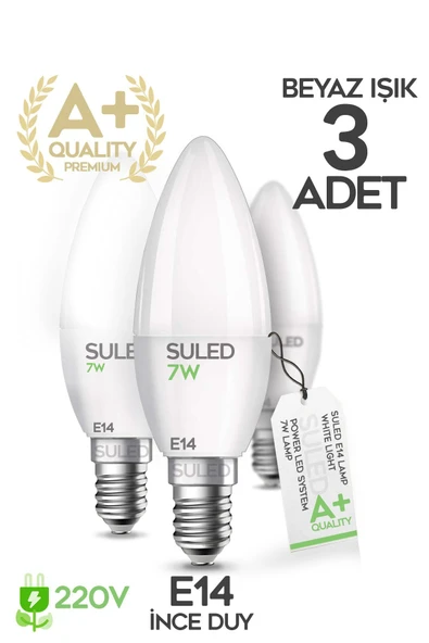 Suled Grafen E14 Duy Beyaz Işık 3 Adet Mum Buji Ampul Avize Abajur Lambası Ince Duylu Lamba 5'Li Set ürün görseli 1