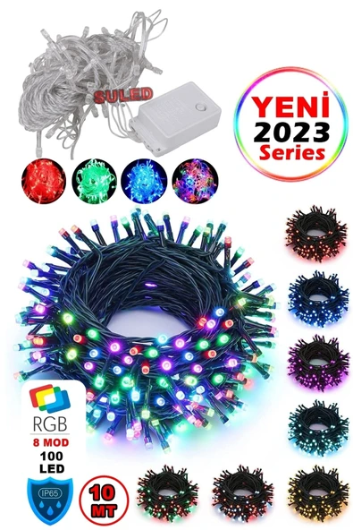 Suled Sl-1013 Fişli 10 Mt 100 Led Rgb Renkli Işıklı Ultra Güçlü Yılbaşı Ağaç Işık 8 Fonksiyonlu Dekoratif