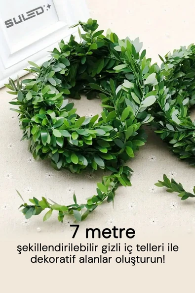 Suled Yapay Çiçek 7 Metre Dekoratif Tel Sarmaşık Yeşil Yapraklı Taç Çiçek - 4