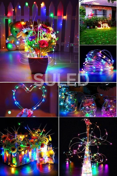 Suled 3 Metre Pilli Rgb Peri Led Ince Tel Dekoratif Lambası Renkli Dekor Perde Ledli Bahçe Oda Kafe Duvar - 2