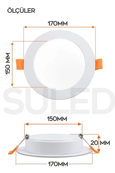 Suled 12W Spot Led Lamba Gömme Spot Işık 1080Lm Beyaz Işık Tasarruflu Tavan Dolap Ev & Iş Yeri - 2