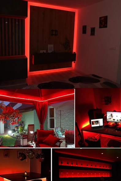 Suled Şerit Led 5 Metre Kırmızı Işık 3 Çipli Pro Ambiyans Aydınlatma Mutfak Salon Yatak Odası Led Işık - 4