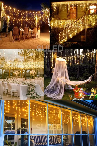 Suled Sarkıt Led Işık 5 Metre Premium Efekt Modlu 112 Led 16 Saçak İç & Dış Süsleme 220V Fişli - Resim 7