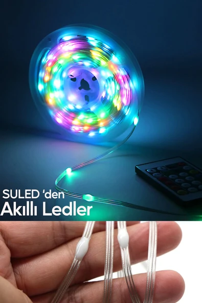 Suled Smart Şerit Led Yeni Nesil 5 Metre Bluetooth Tv Sese Duyarlı Usb Enerjili Telefon Kontrollü Efektli - Resim 5