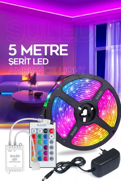 Suled Şerit Led 5 Metre Ambians Aydınlatma Kumanda & Trafolu Rgb Şerit Işık Tavan Oda Işık Dekoru ürün görseli