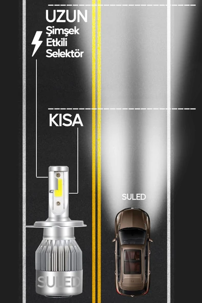Suled Yeni Model - Zenon H4 Led Araba Far Ampül Xenon Led Uzun Kısa 10800 Lümen Şimşek Etkili 6000K - 3
