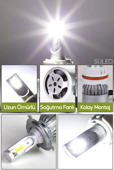 Suled Yeni Model - Zenon H4 Led Araba Far Ampül Xenon Led Uzun Kısa 10800 Lümen Şimşek Etkili 6000K - 8