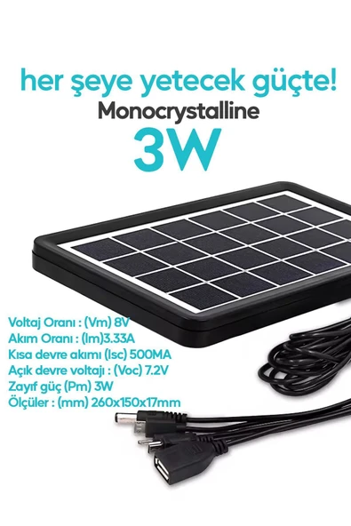 Suled 3W Güneş Enerjili Solar Usb Şarj Paneli 6V 5 Uçlu Usb Çıkışlı 2A Telefon Tablet Şarj Ünitesi - 3