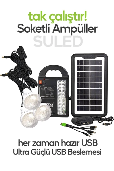 Suled Solar Aydınlatma Seti 3 Lambalı 22 Amper Lithium Bataryalı Usb Power Bank Led Işıldak Fener - 2