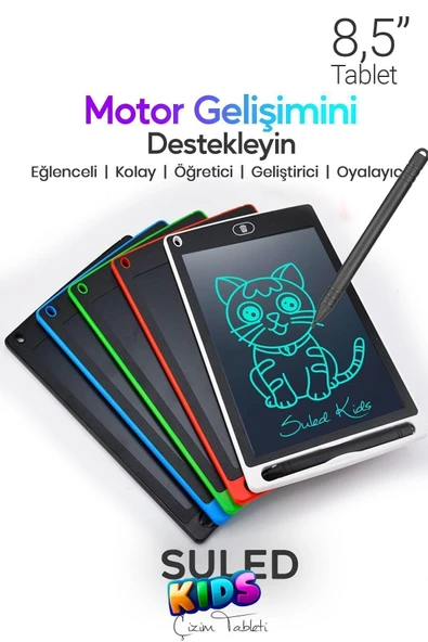 Suled Çocuk Çizim Tableti 8,5 İnç Ce Belgeli Kalemli Lcd Dijital Yazı & Çizim Tableti Oyuncak Yazı Tahtası