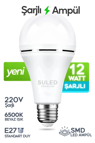 Suled Şarjlı Led Ampül 12W 6500K Beyaz Işık Tavan Abajur Yüksek Lümen Işık Ev Ofis Lamba Ampül