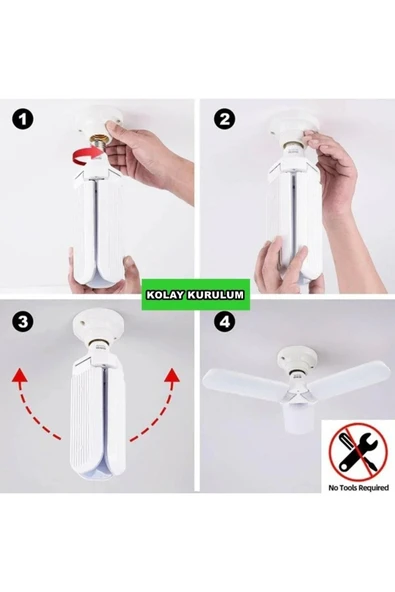 Suled Sl-1019 Pervane Ampül 40-45 W 3 Kollu Katlanır Pervane Led Ampül Tasarruflu Kanatlı Led - 4