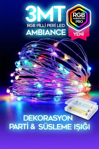 Suled 3 Metre Pilli Rgb Peri Led Ince Tel Dekoratif Lambası Renkli Dekor Perde Ledli Bahçe Oda Kafe Duvar - 4