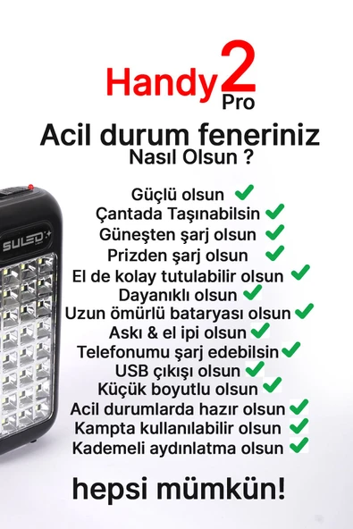 Suled Güneş Panelli Handy Power Bank Fener Işıldak 32 Süper Smd Ledli El Feneri Ev Kamp Outdoor Aydınlatma - 2