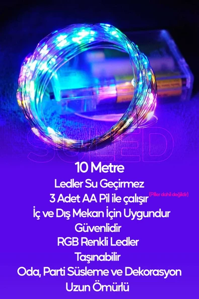 Suled Rgb Pilli Led Işık 10 Metre Iç & Dış Mekan Parti Dekor Kutlama Işığı Renkli Led Dekorasyon Sl-1056 - 3