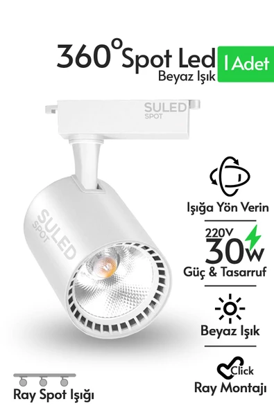Suled Ray Spot Işık Beyaz Kasa - Beyaz Işık 360/90 Dönebilen 30W Ray Spotu Led Işık Pro 220V