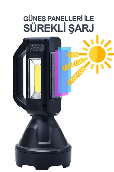 Suled Şarjlı Led El Feneri Led Işık Solar Şarjlı Usb Power Bank Özellikli Multi Fonksiyonlu Kamp Lambası - 6