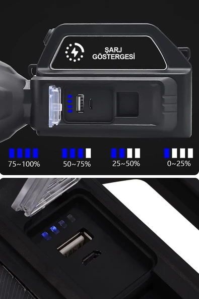 Suled Şarjlı Led El Feneri Led Işık Solar Şarjlı Usb Power Bank Özellikli Multi Fonksiyonlu Kamp Lambası - 3