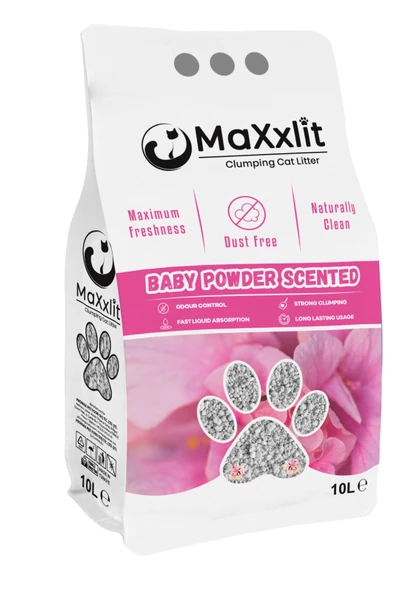 MaXxlit Bebek Pudralı Kokulu Topaklanan Bentonit  Kedi Kumu (2 Adet x 10 Lt.)