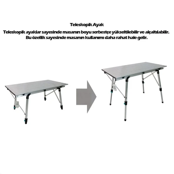 Madfox Moonlite Yükseklik Ayarlı Katlanır Kamp Masası 90X50Cm - 4