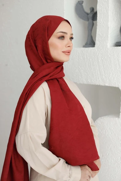 Siyane Lisa Vual Şal Bordo LWO0117 - Resim 2