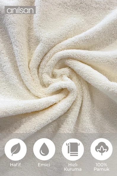 6'lı Ekru El Havlusu - 50x90 Cm, 225 Gr, %100 Pamuk, Spa Ve Otel Havlusu, Günlük Kullanıma Uygun - 3