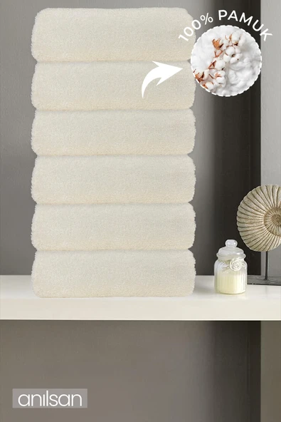 6'lı Ekru El Havlusu - 50x90 Cm, 225 Gr, %100 Pamuk, Spa Ve Otel Havlusu, Günlük Kullanıma Uygun