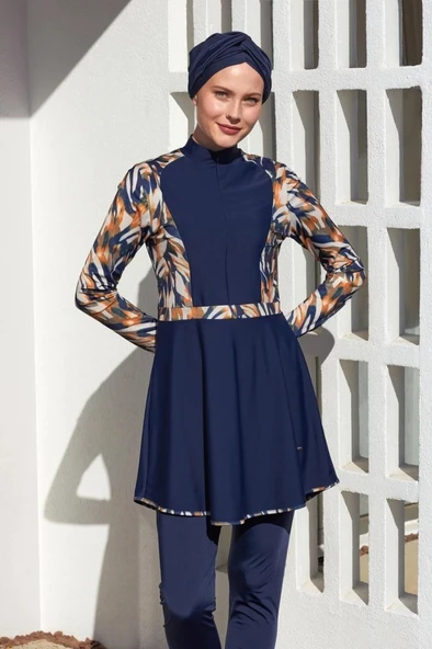 Adasea  251103 Este Lacivert Tam Boy Tasarım Tesettür Mayo - Resim 3