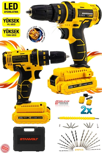 Şarjlı Matkap Darbeli Çift Li-on Akü 24 Parça Uç Hediyeli ürün görseli